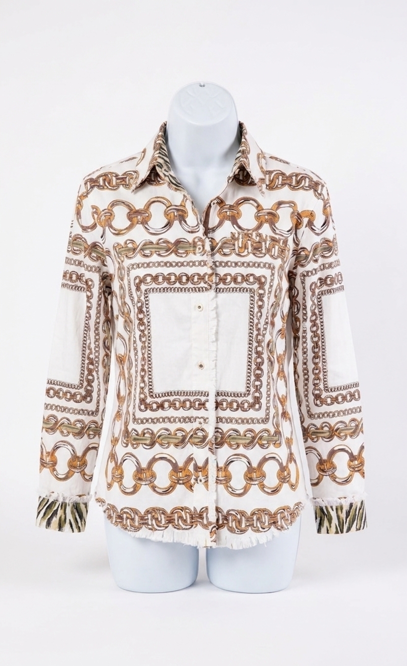 NEW DIZZY-LIZZIE link pattern cape cod top in ivory/ green